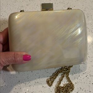 Vintage Elegant Cream Clutch with Gold Chain